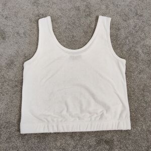 Black Tape_ Women's Terry Cloth Tank Top in White Size Large NEW Cropped